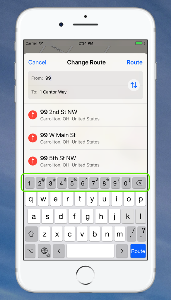 Enter addresses with ease using the Typefinity number row.